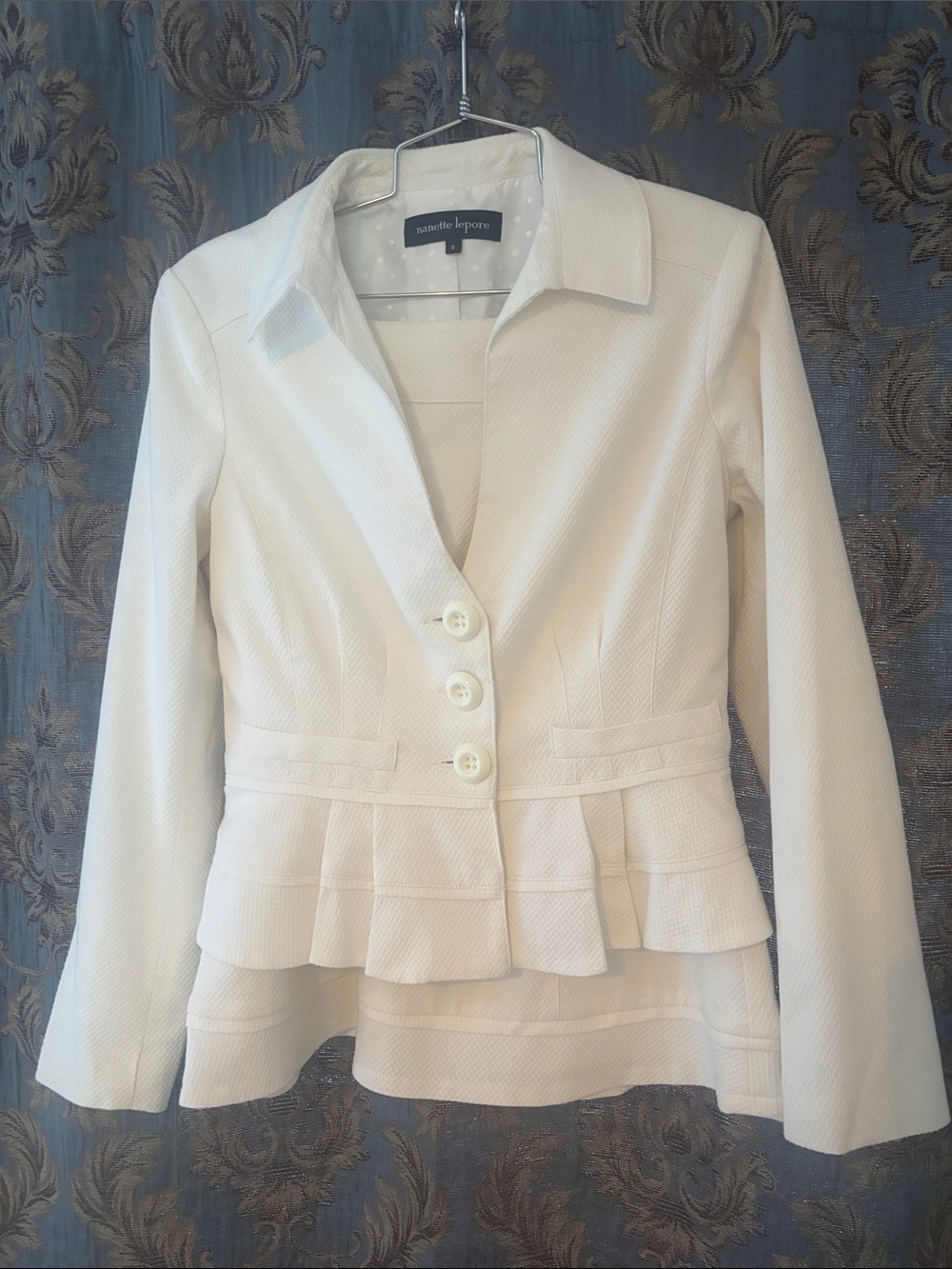 Nanette Lepore Cream Textured Peplum Blazer